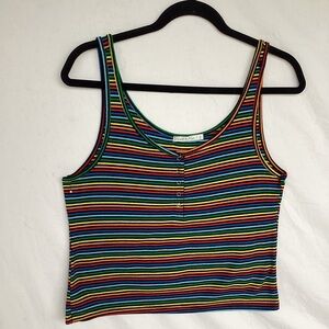 Heart and hips ribbed Henley tank top cropped rainbow striped